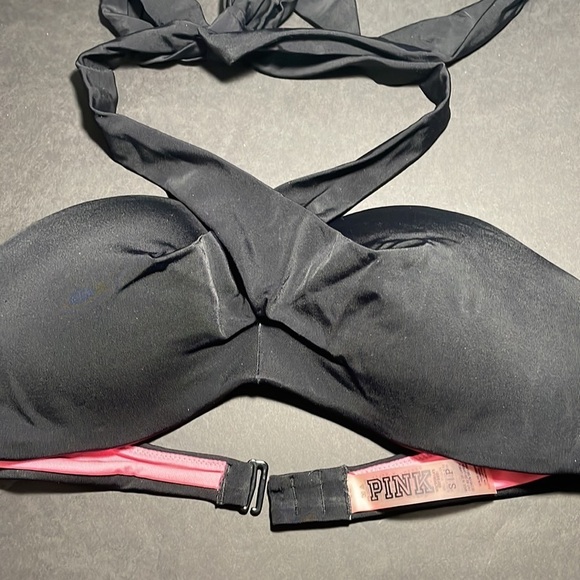VICTORIA’S SECRET PINK black crisscross halter bikini swim top in women’s Small - Picture 3 of 8